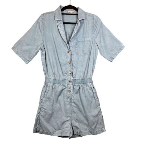 Faherty Arlie Short Romper Tencel Linen Blend Soft Blue Button Front Size Medium - Picture 2 of 14